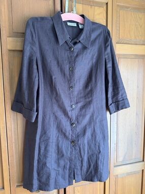 Apostrophe Dark Brown Linen Button-Down Tunic